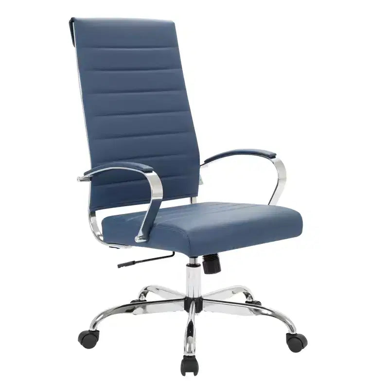 Silla de oficina de piel de respaldo alto acanalado Benmar - Silla ejecutiva moderna giratoria e inclinable para escritorio - Base cromada