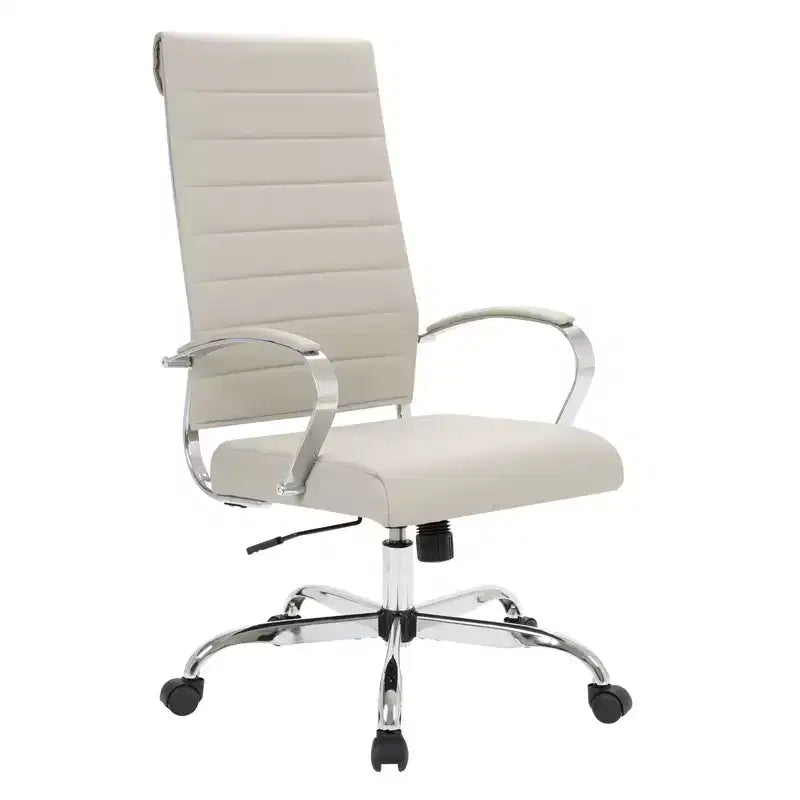 Silla de oficina de piel de respaldo alto acanalado Benmar - Silla ejecutiva moderna giratoria e inclinable para escritorio - Base cromada