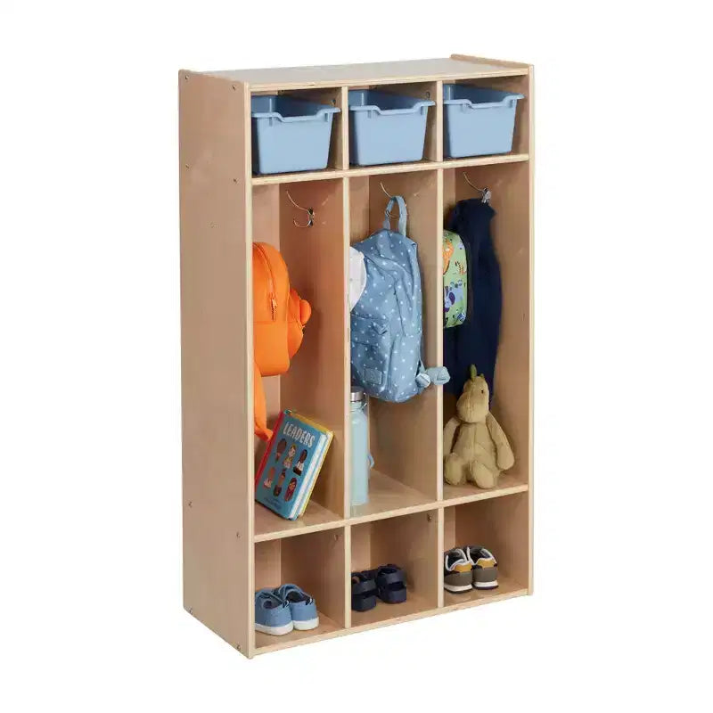 Perchero de 3 secciones Streamline con compartimentos de almacenamiento, muebles para aulas