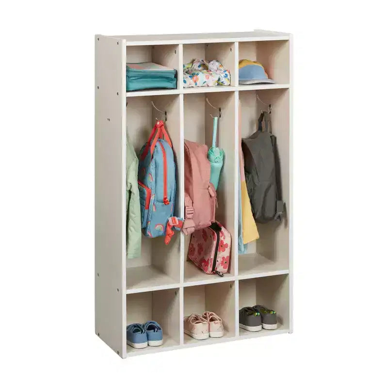 Perchero de 3 secciones Streamline con compartimentos de almacenamiento, muebles para aulas