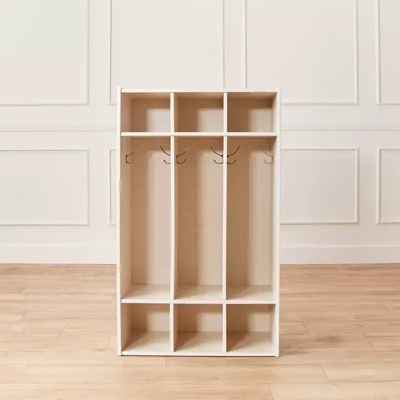 Perchero de 3 secciones Streamline con compartimentos de almacenamiento, muebles para aulas