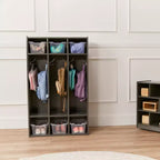 Perchero de 3 secciones Streamline con compartimentos de almacenamiento, muebles para aulas