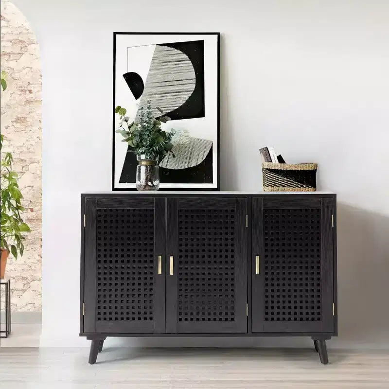 Alexis, mueble auxiliar de 3 puertas con celosía y aparador de almacenamiento